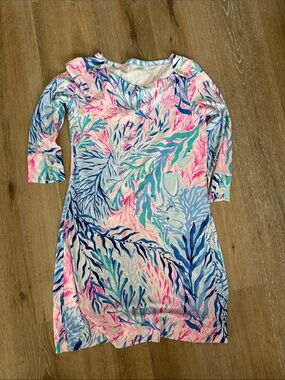 Lilly Pulitzer Pink, Blue & Teal Botanical Print Long Sleeve Dress